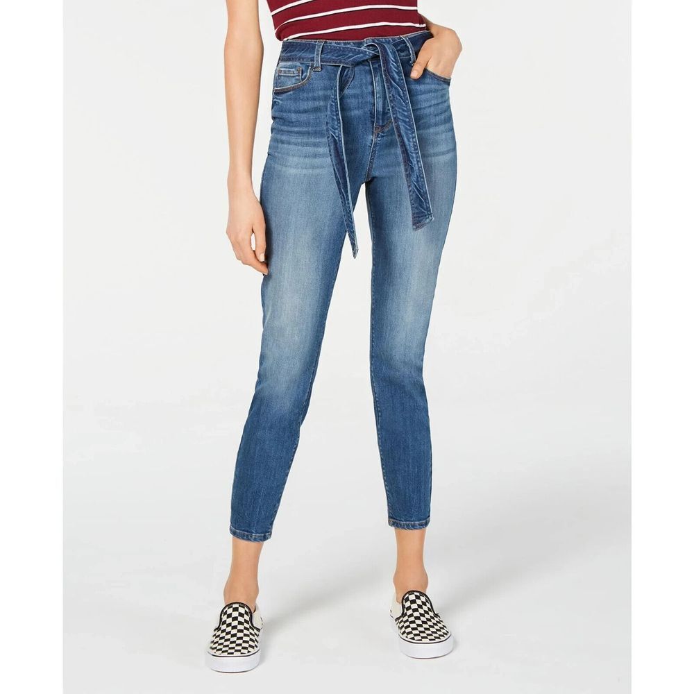Vanilla Star Women's Juniors Star Belted‎ Ankle Jeans Blue Size W29/9